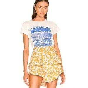 MOTHER The Ruffle Leopard Print Mini Denim Skirt Yellow Size 29 NEW $198 [jb]